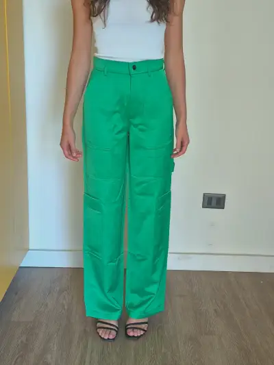 Pantalones tipo satin verdes de mujer Zara - miniatura 1