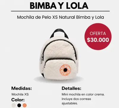 Mochila de Pelo XS Bimba y Lola en Color Crema - miniatura 1