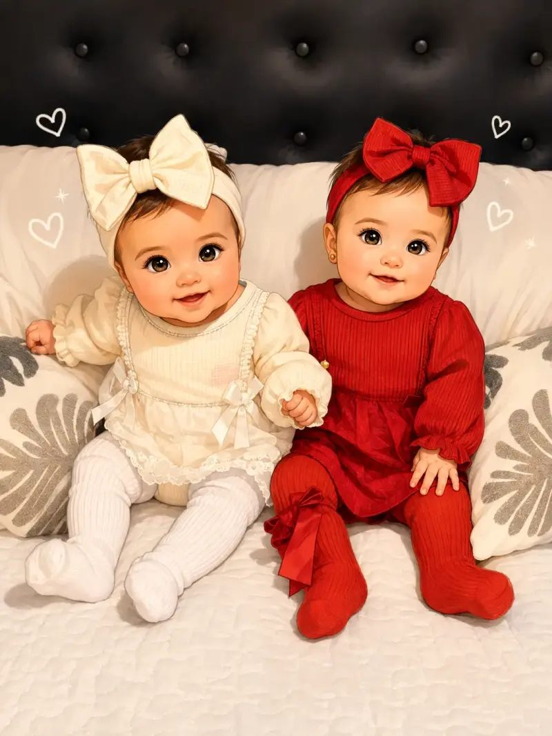 Conjunto de bebé rojo y blanco con encaje - 5