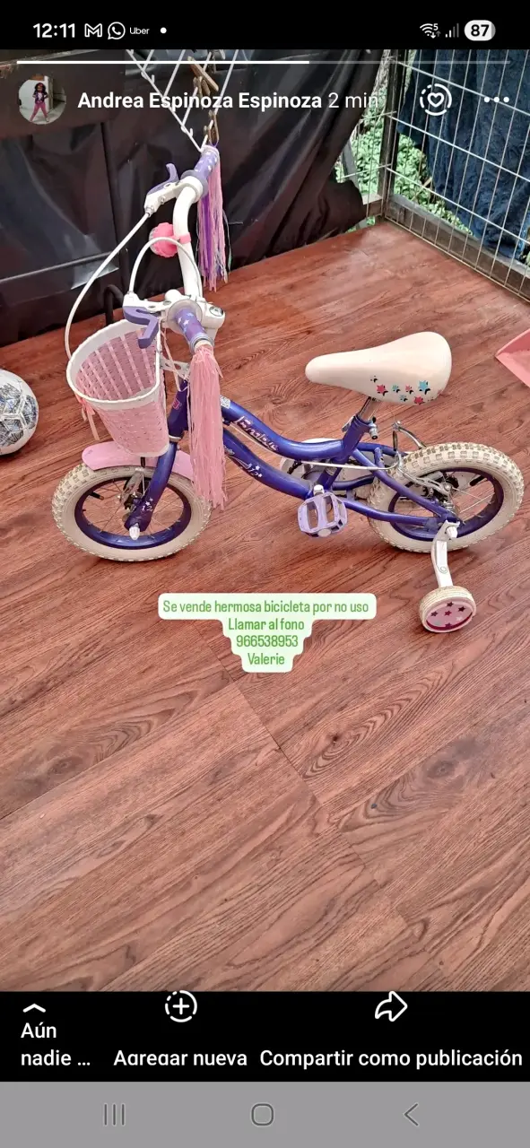 Bicicleta infantil Barbie con rueditas