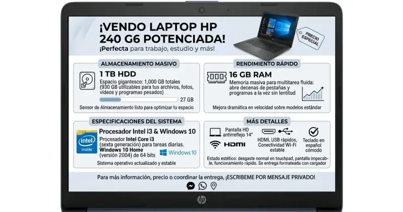 Laptop HP 240 G6 con 16GB RAM y 1TB HDD - 1