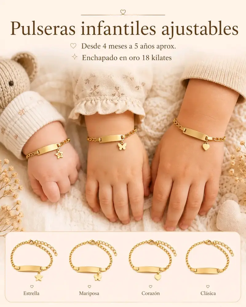 Pulsera infantil ajustable enchapada en oro 18K - 3