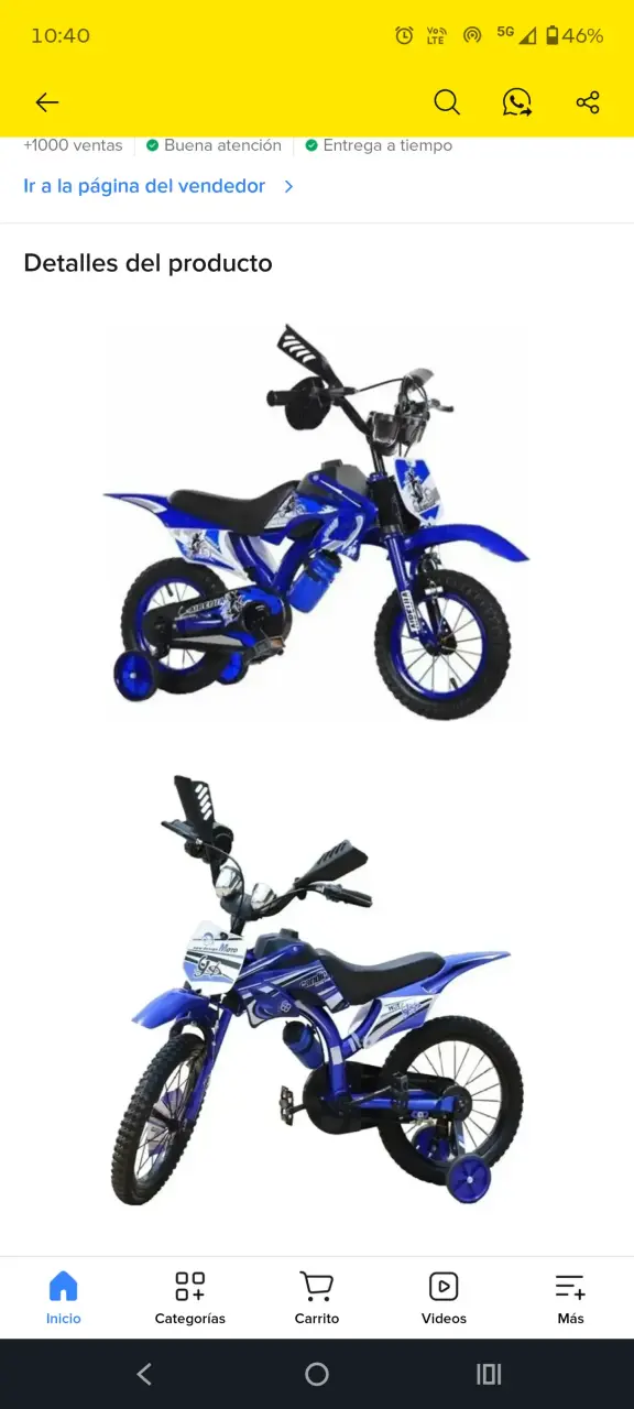 Bicimoto infantil azul con ruedas de apoyo