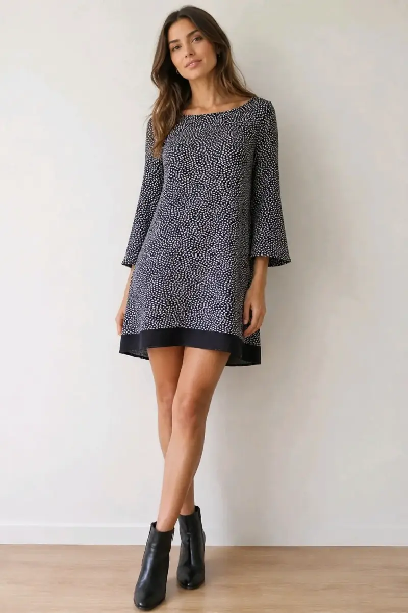 Vestido corto estampado blanco y negro - 1
