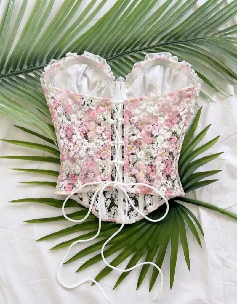 Corset floral bordado con encaje - 2