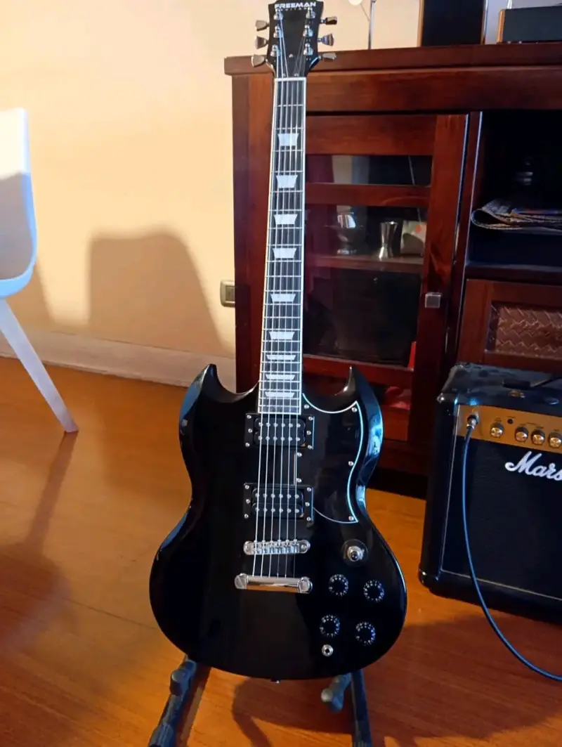 Guitarra eléctrica Freeman negra con funda - 1