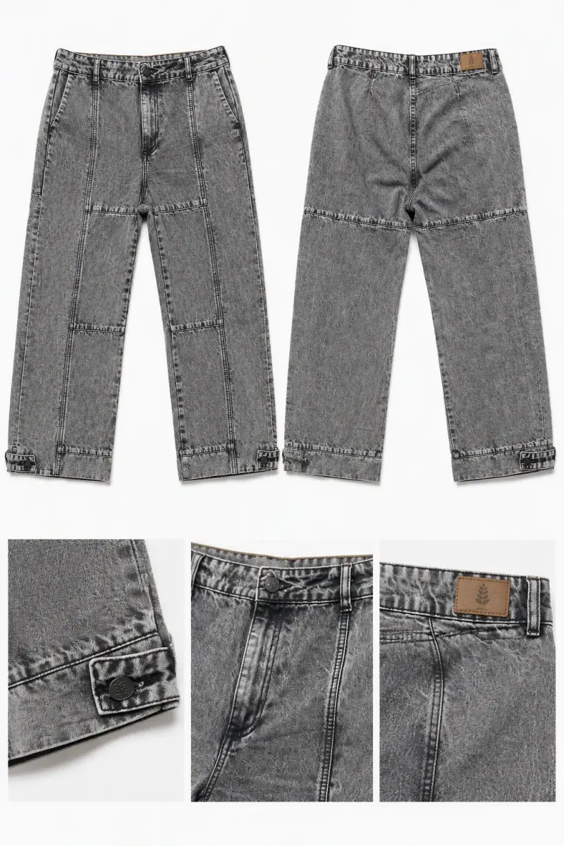 Jeans grises con diseño único y detalles ajustables