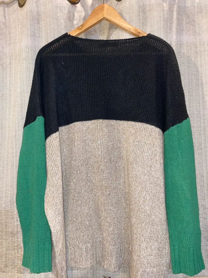 Suéter overzise de punto tricolor para mujer - 1