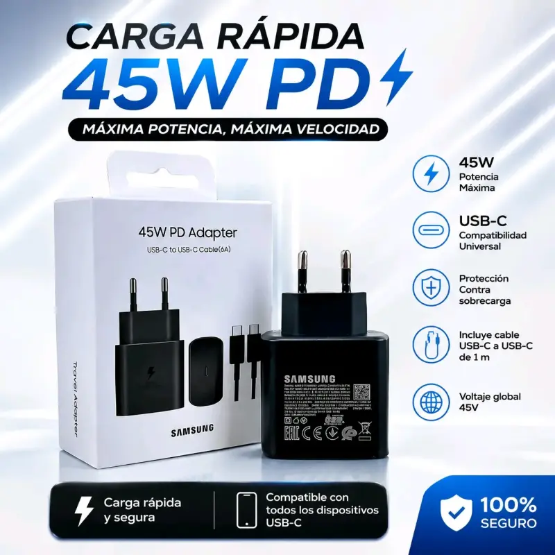 Cargador Rápido Samsung 45W con Cable USB-C - 1