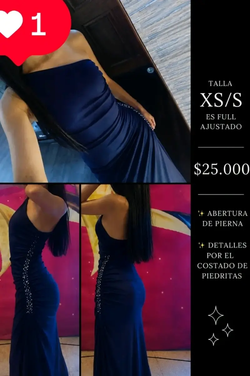 Vestido gala azul con detalles de piedritas