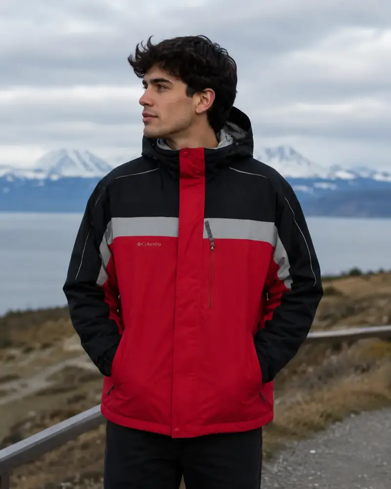 Cha impermeable Columbia roja y negra para hom - 1