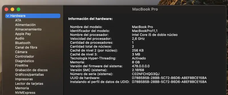MacBook Pro 11, Intel Core i5, Memoria 8 Gb - 6