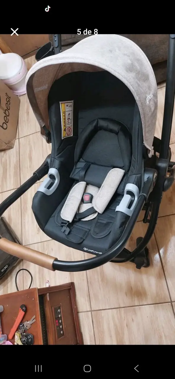 Coche de bebé Bebesit con capota beige - 6