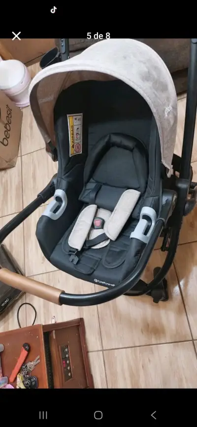 Coche de bebé Bebesit con capota beige - miniatura 6