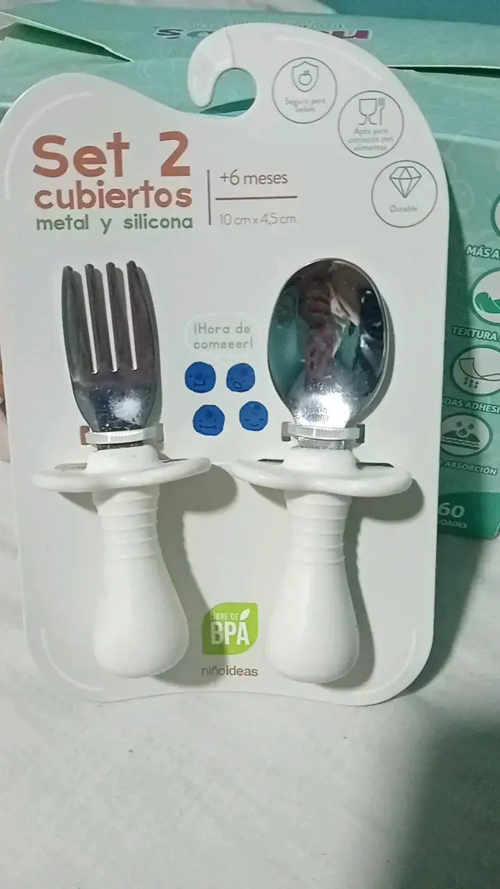Set de 2 cubiertos para bebé de metal y silicona - 1