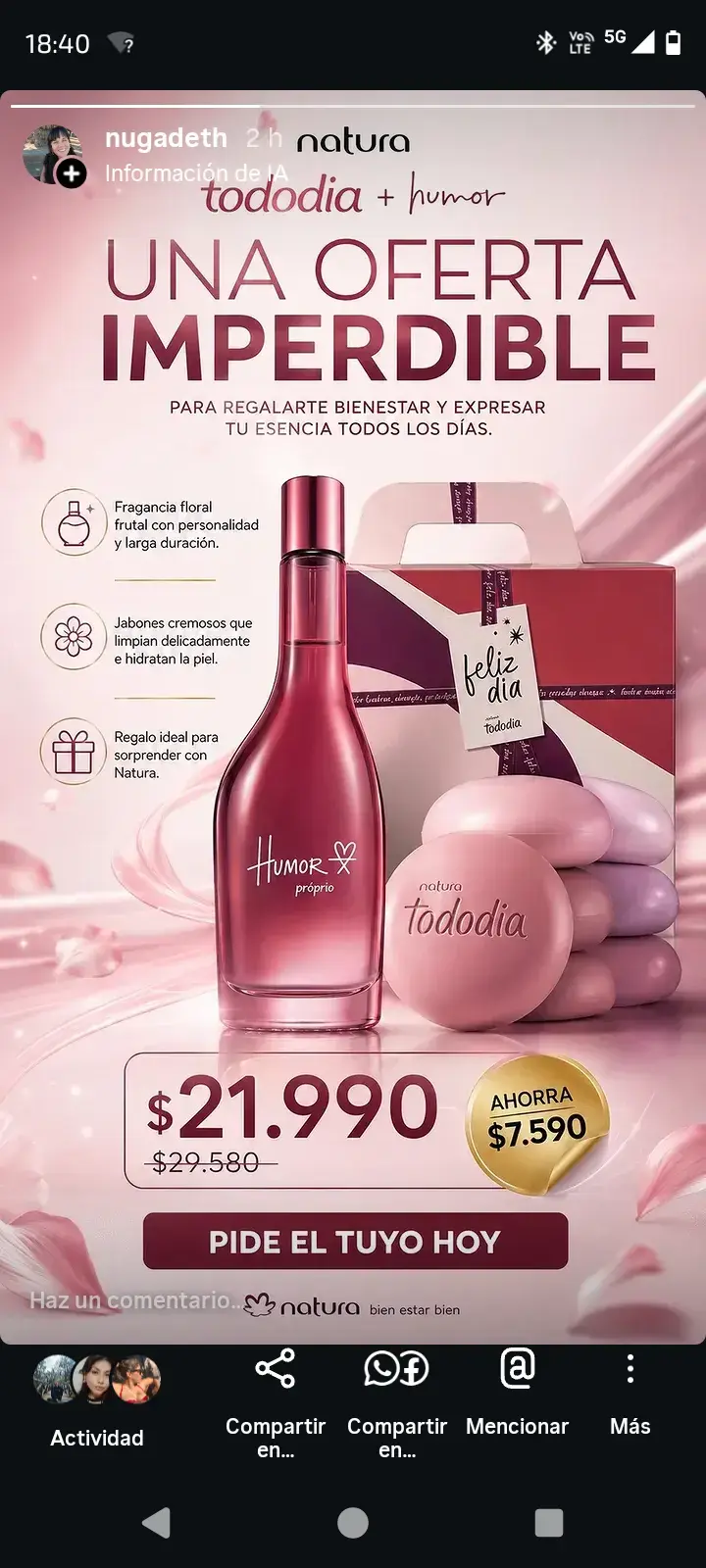 Set de Perfume y Jabones Natura Tododia Humor