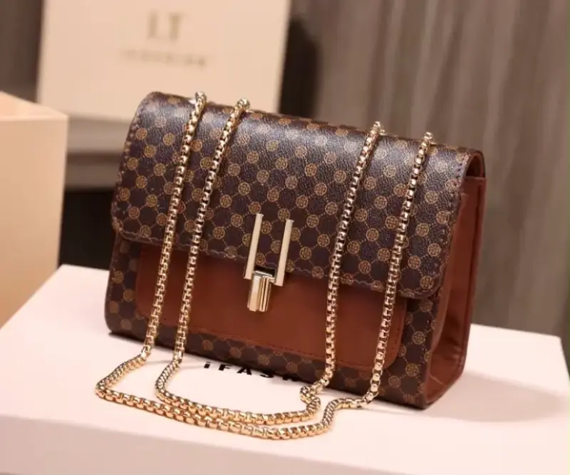Cartera de Cuero con Cadena Dorada - 1