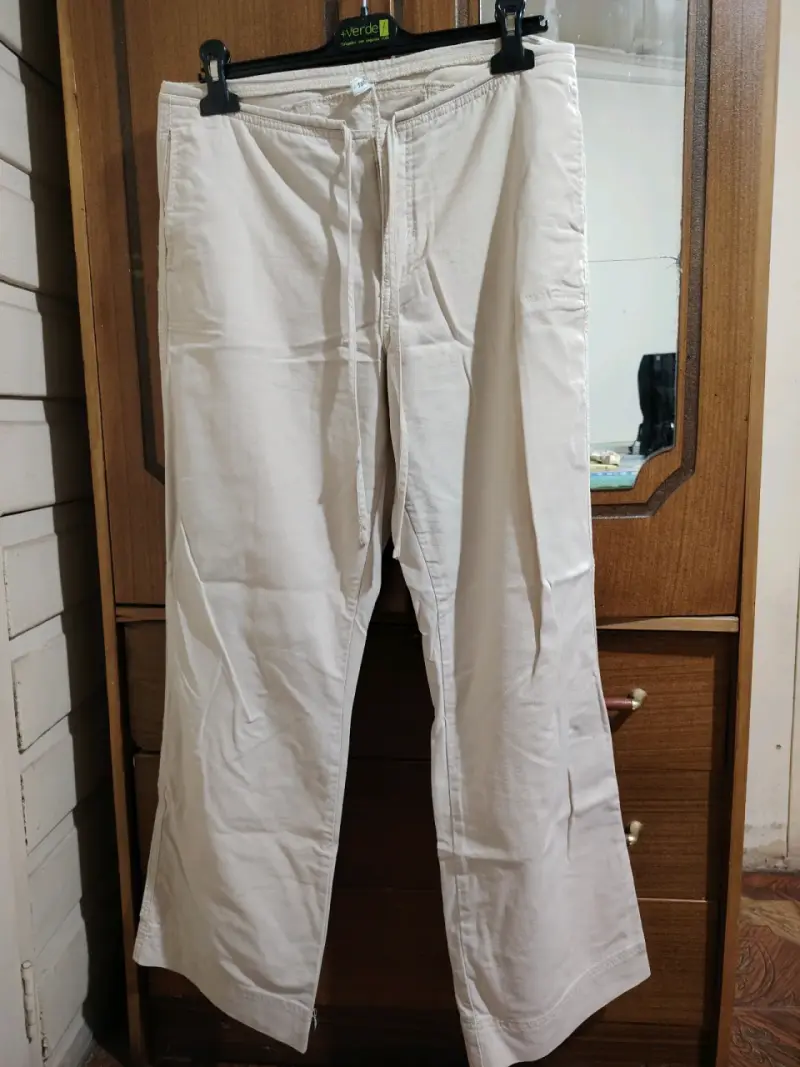 Pantalones beige de algodón para mujer - 1