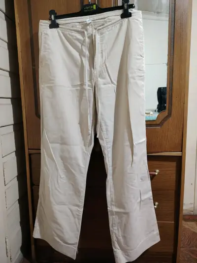 Pantalones beige de algodón para mujer - miniatura 1