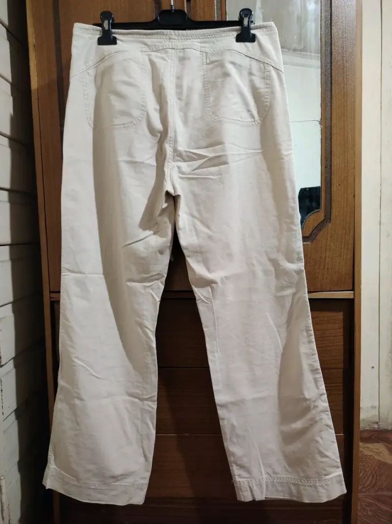 Pantalones beige de algodón para mujer - 2