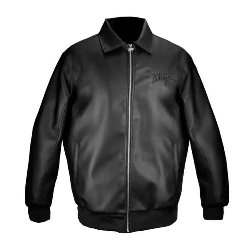 Chaqueta de cuero negra estilo bomber