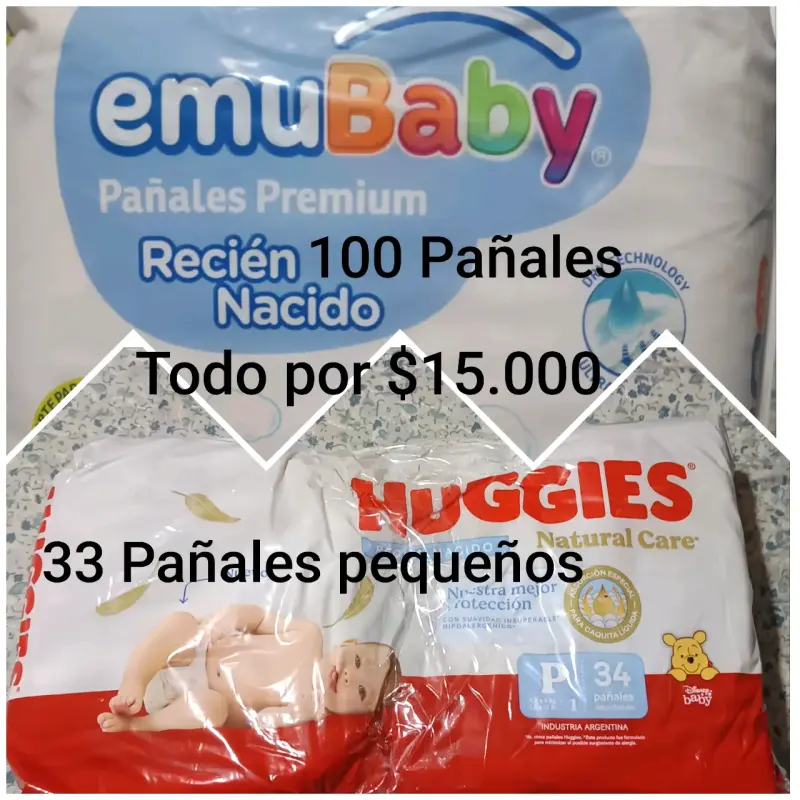 Lote de pañales EmuBaby y Huggies para recién nacidos
