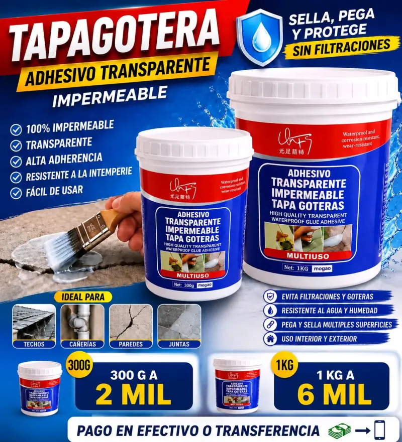 Adhesivo Tapagoteras Transparente Impermeable 1kg - 1