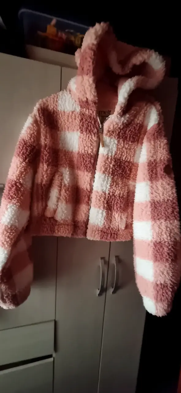 Chaqueta de felpa a cuadros rosados - 1