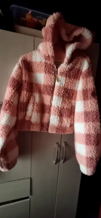 Chaqueta de felpa a cuadros rosados - miniatura 1