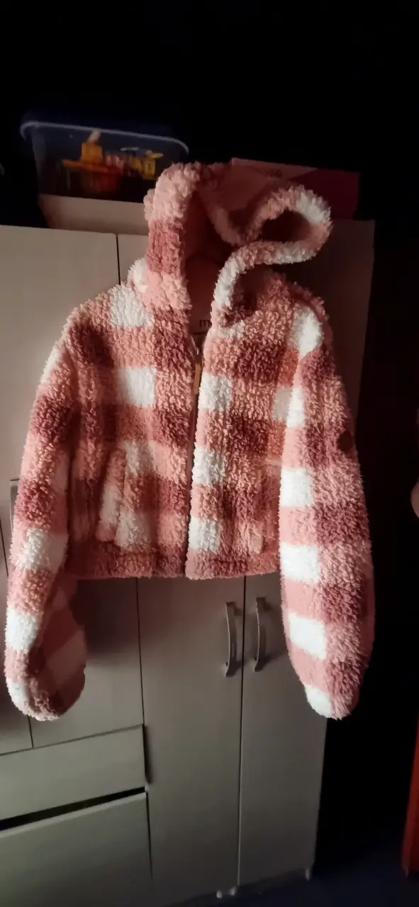 Chaqueta de felpa a cuadros rosados - 2