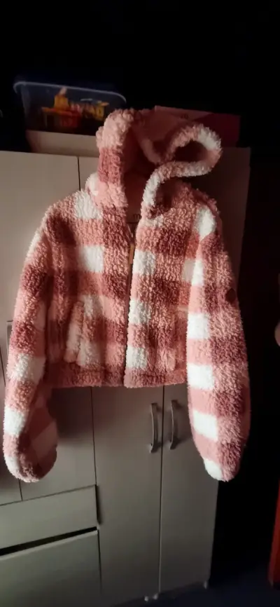 Chaqueta de felpa a cuadros rosados - miniatura 2