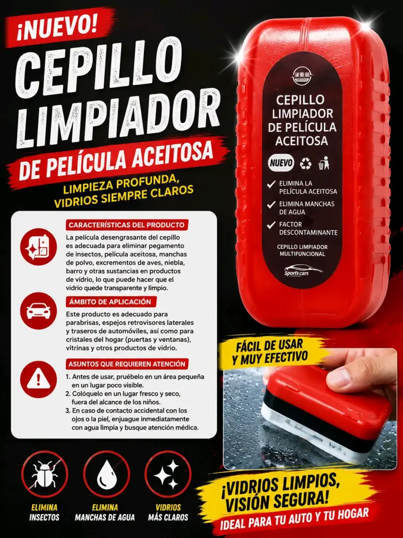 Cepillo limpiador de película aceitosa para vidrio - 1