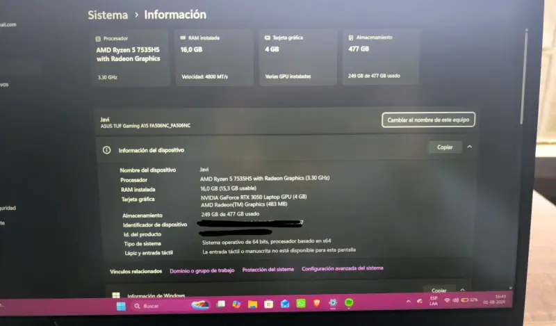 Laptop ASUS TUF Gaming A15 con tarjeta gráfica - 4