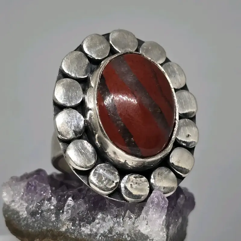 Anillo de plata 950, Jaspe makota/Mokaita - 1