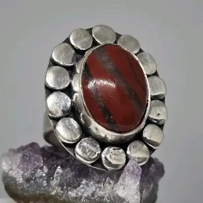 Anillo de plata 950, Jaspe makota/Mokaita - miniatura 1