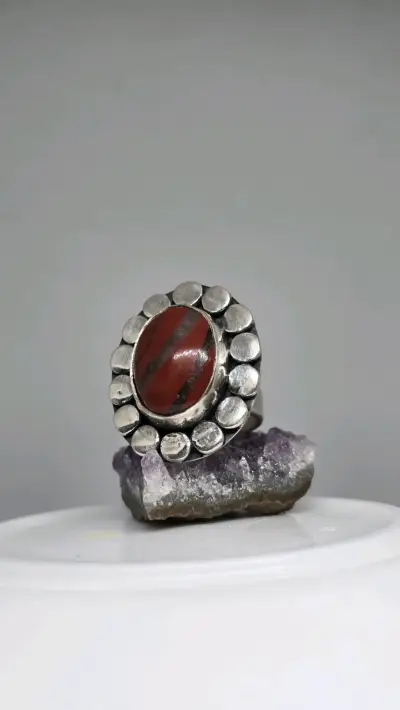 Anillo de plata 950, Jaspe makota/Mokaita - miniatura 2
