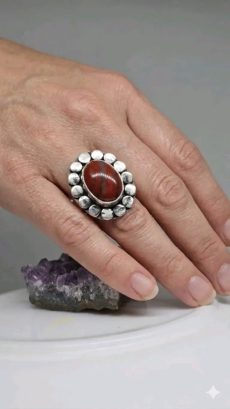 Anillo de plata 950, Jaspe makota/Mokaita - 3