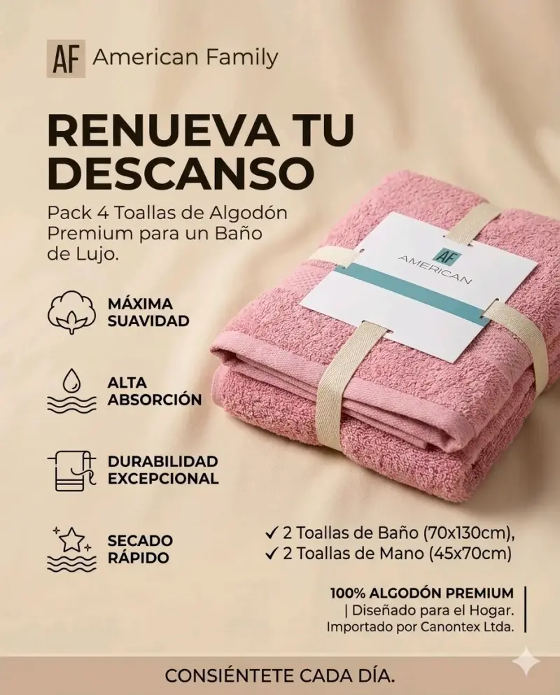 Pack de 4 Toallas de Algodón Premium American Family