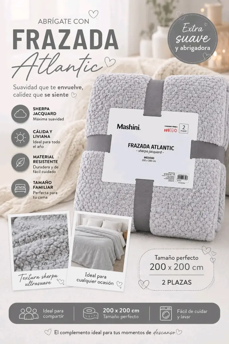 Frazada Mashini Atlantic Sherpa Jacquard 2 Plazas