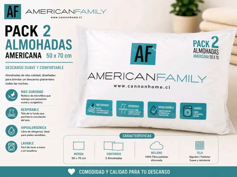 Pack de 2 almohadas American Family 50x70 cm