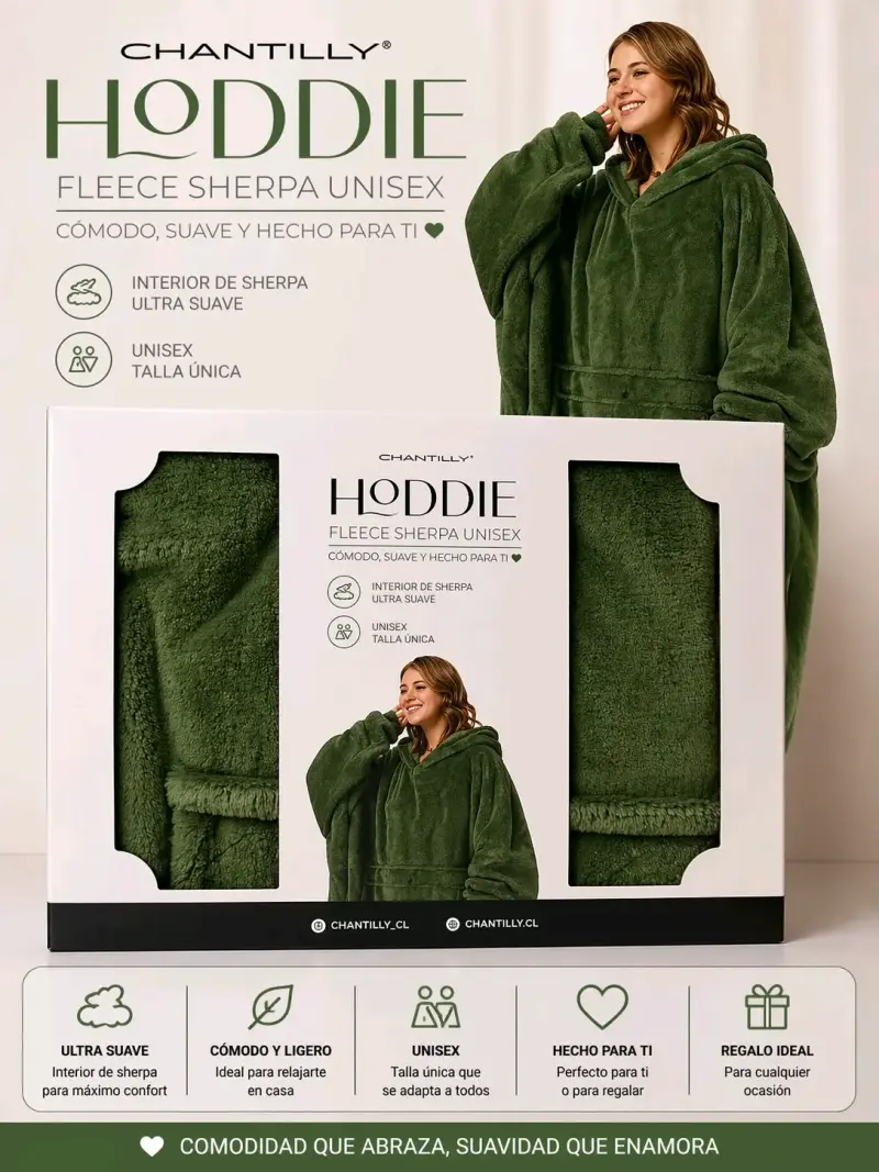 Hoodie Fleece Sherpa Unisex Verde Chantilly