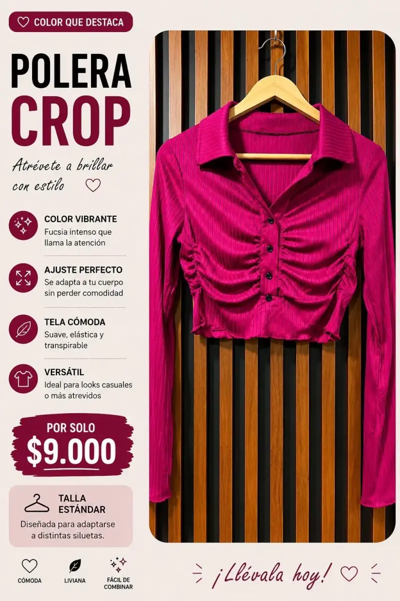 Polera Crop Fucsia Vibrante - 1