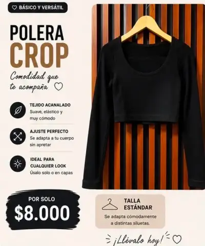 Polera Crop Básica y Versátil en Varios Colores - miniatura 1