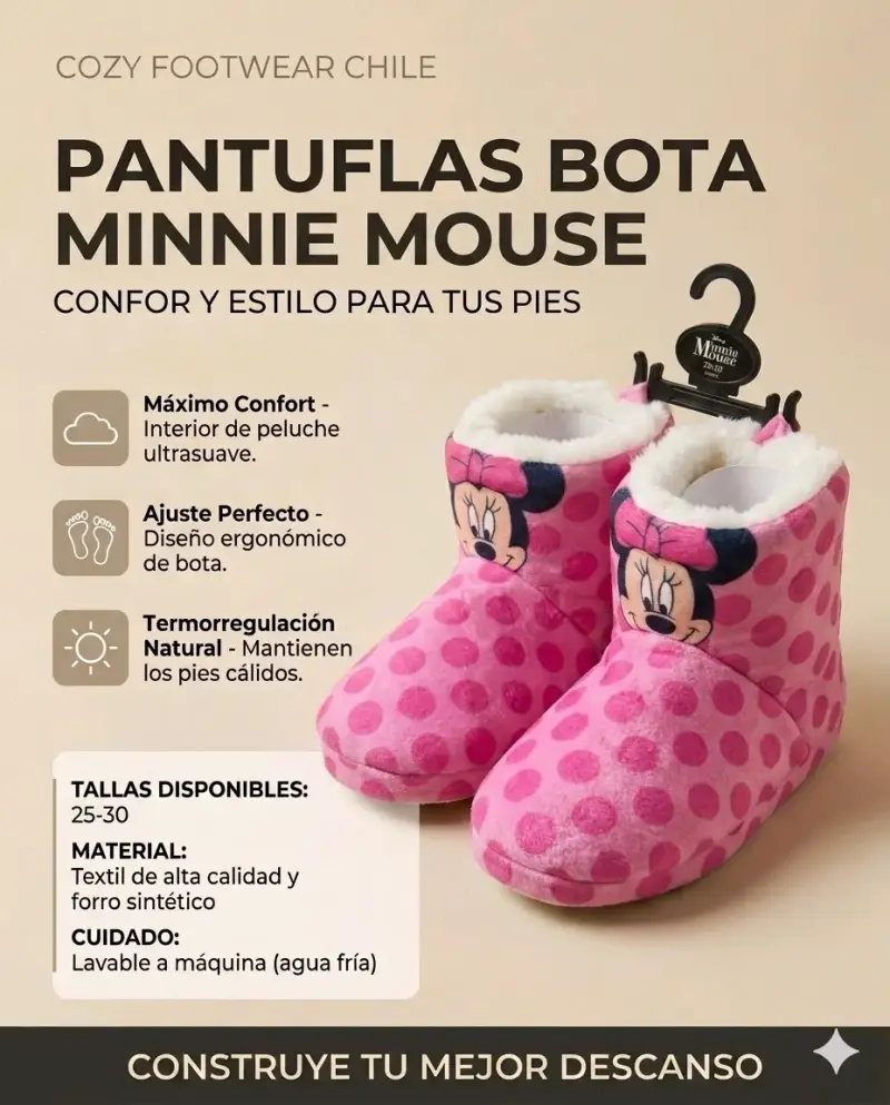 Pantuflas Bota Minnie Mouse para Niñas