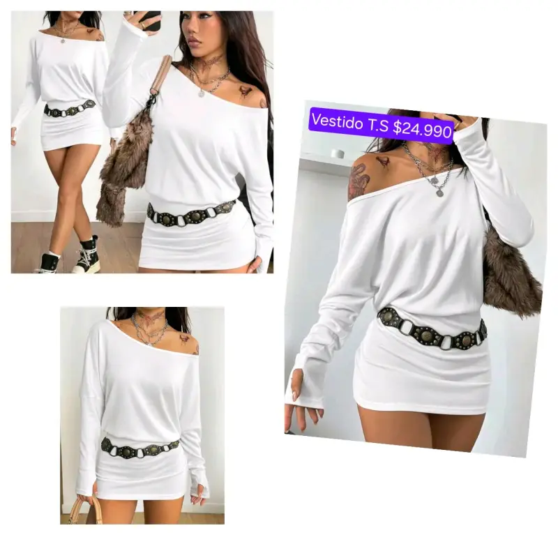 Vestido corto ajustado de hombro caído en varios colores - 3