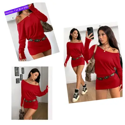 Vestido corto ajustado de hombro caído en varios colores - miniatura 4