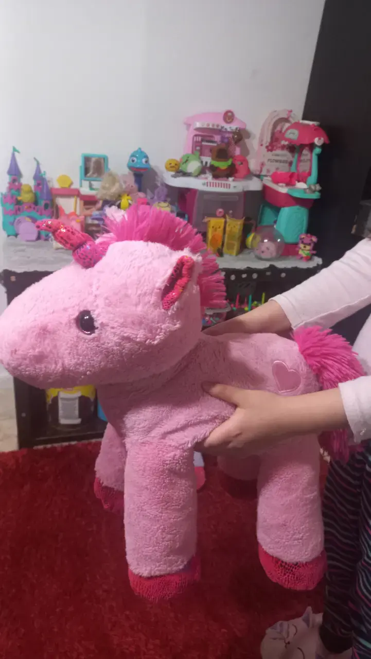 Peluche unicornio rosa grande con detalles brillantes - 3