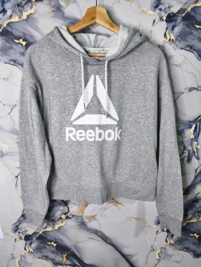 Polerón con capucha gris Reebok para mujer - miniatura 1