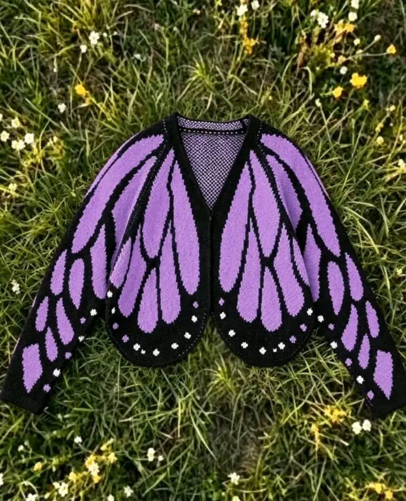 Chaleco diseño mariposa morado y negro - 1