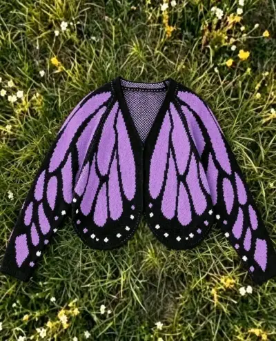 Chaleco diseño mariposa morado y negro - miniatura 1